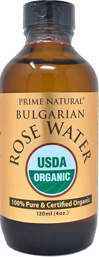 PRIME NATURAL Rose Water Spray 4oz/120ml, USDA Certified Organic, Facial Toner, Hydrating Mist for Face & Hair - Bulgarian, 100% Pure, Natural, Preservative-Free, Moisturizer from Fresh Rose Petals-FemmiqueWomen