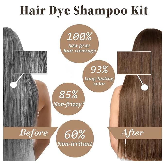 Light Brown Hair Dye Shampoo, 3-in-1 Hair Color Shampoo for Gray Hair Coverage for Women & Men, Natural Brown Shampoo Hair Dye Colors Hair in Minutes, Shampoo Tinte Para El Cabello, Champu Para Canas-FemmiqueWomen