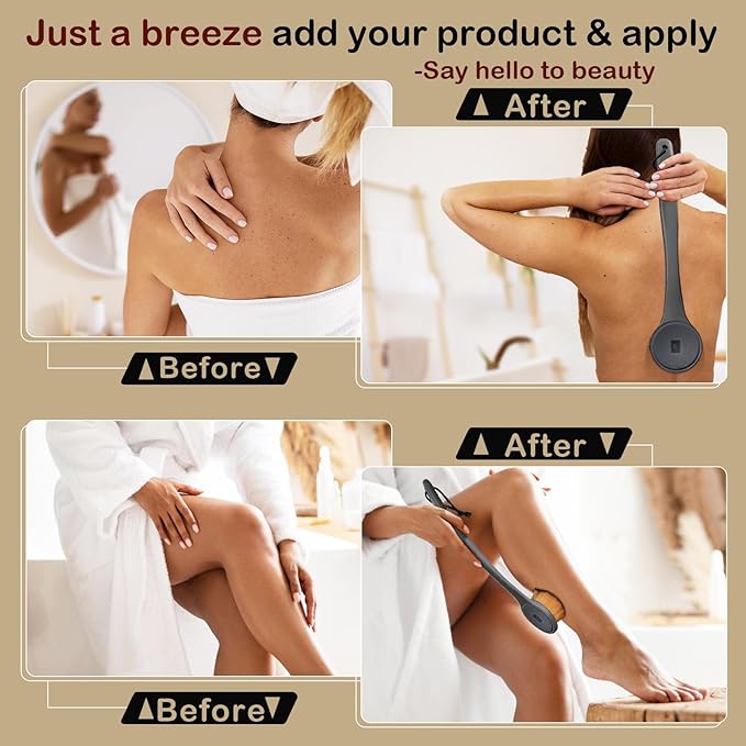 Extra Large Body Makeup Brush For Self Tanner, Sunscreen, Self Tan Back Applicator, Wide-Headed Kabuki Brush for Even& Pretty Lotion Application. Bronzer Blend, Long-Handle Face Leg Brush- Black Set-FemmiqueWomen