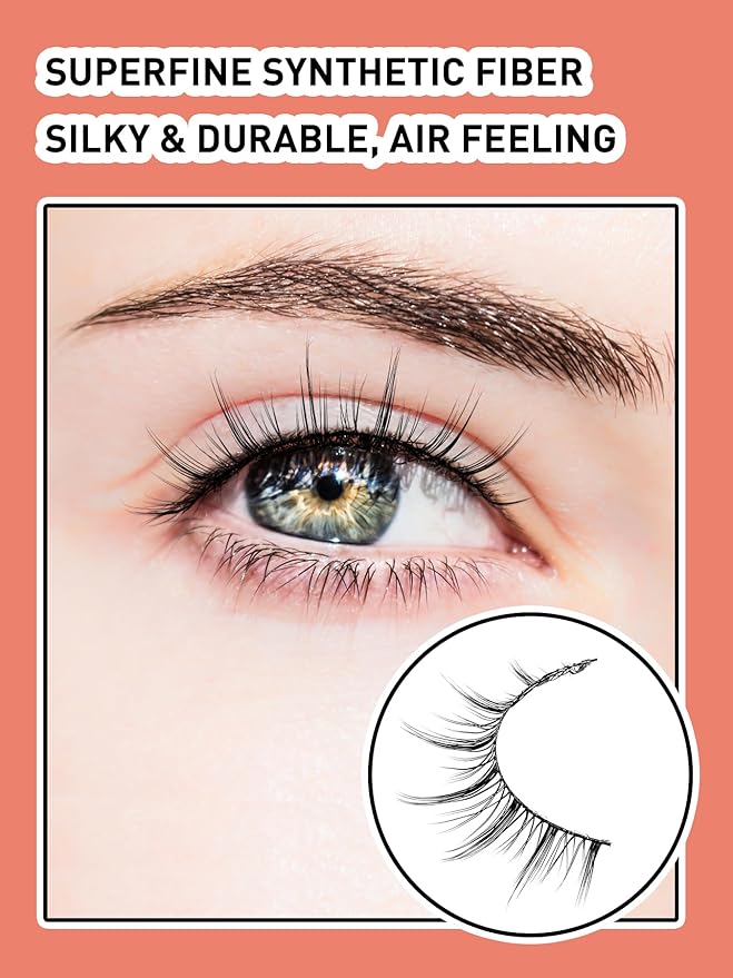 Manga Lashes Natural False Eyelashes 10MM Short Anime Lashes Thin Band Korean Lashes 3D Volume Strip Lashes Wispy Manhua Eyelashes 7 Pair Asian Lashes Siligli-FemmiqueWomen