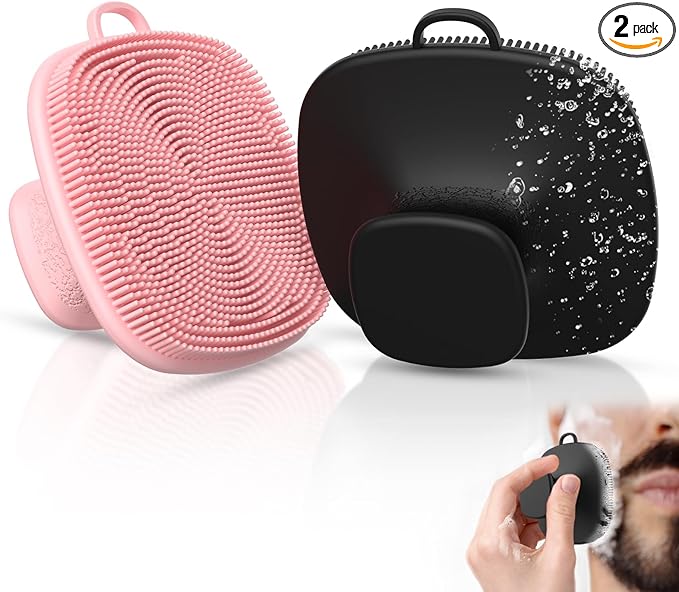 2 Pack Face Scrubber,Silicone Facial Cleansing Brush for Men & Women,Reusable Gentle Facial Waterproof Cleansing Skin Brush Exfoliating Scrubber for Sensitive Skin (Black/Pink)-FemmiqueWomen