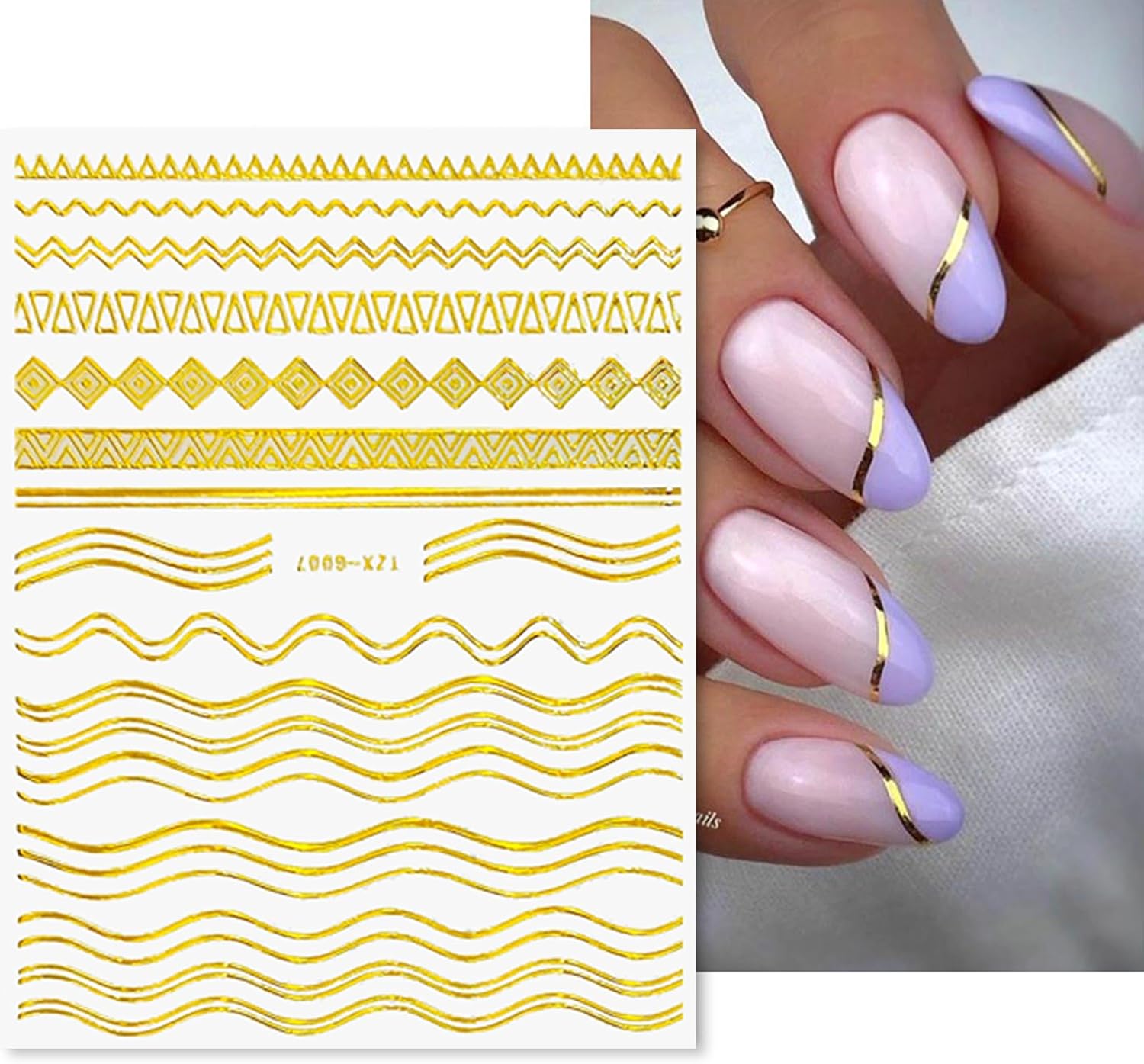 12 Sheets Gold Nail Stickers, 3D Self-Adhesive Metal Geometric Stripe Wave Nail Sticker, Gold Nail Art Designs, Style-c-FemmiqueWomen