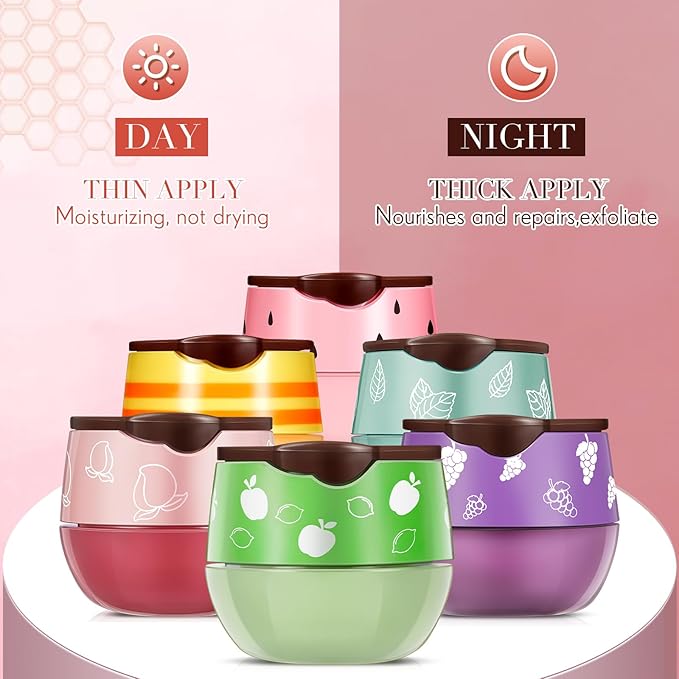 12 Pcs Bee Lip Balm Honey Pot with Brush Propolis Lip Mask Overnight, Moisturizing Hydrating Lip Sleeping Mask Prevention Dry and Cracked(Honey+Peach+Grape+Strawberry+Apple Lime+Mint)-FemmiqueWomen