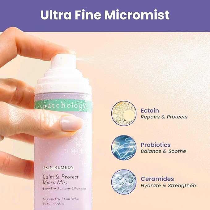 Patchology Skin Remedy Calm & Protect Micro Mist – Hydrating Facial Spray with Ectoin, Probiotics & Botanical Blend - Fragrance Free - Refines Pores & Leaves a Fresh Glow - 80 mL-FemmiqueWomen