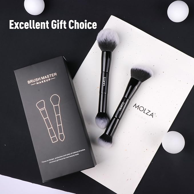2Pcs Duo End Makeup Brushes, Foundation, Powder, Contour, Concealer, eye makeup Brush, Double-ended Multi-functional Synthetic Cosmetic Tools Makeup Brushes(Black)-FemmiqueWomen