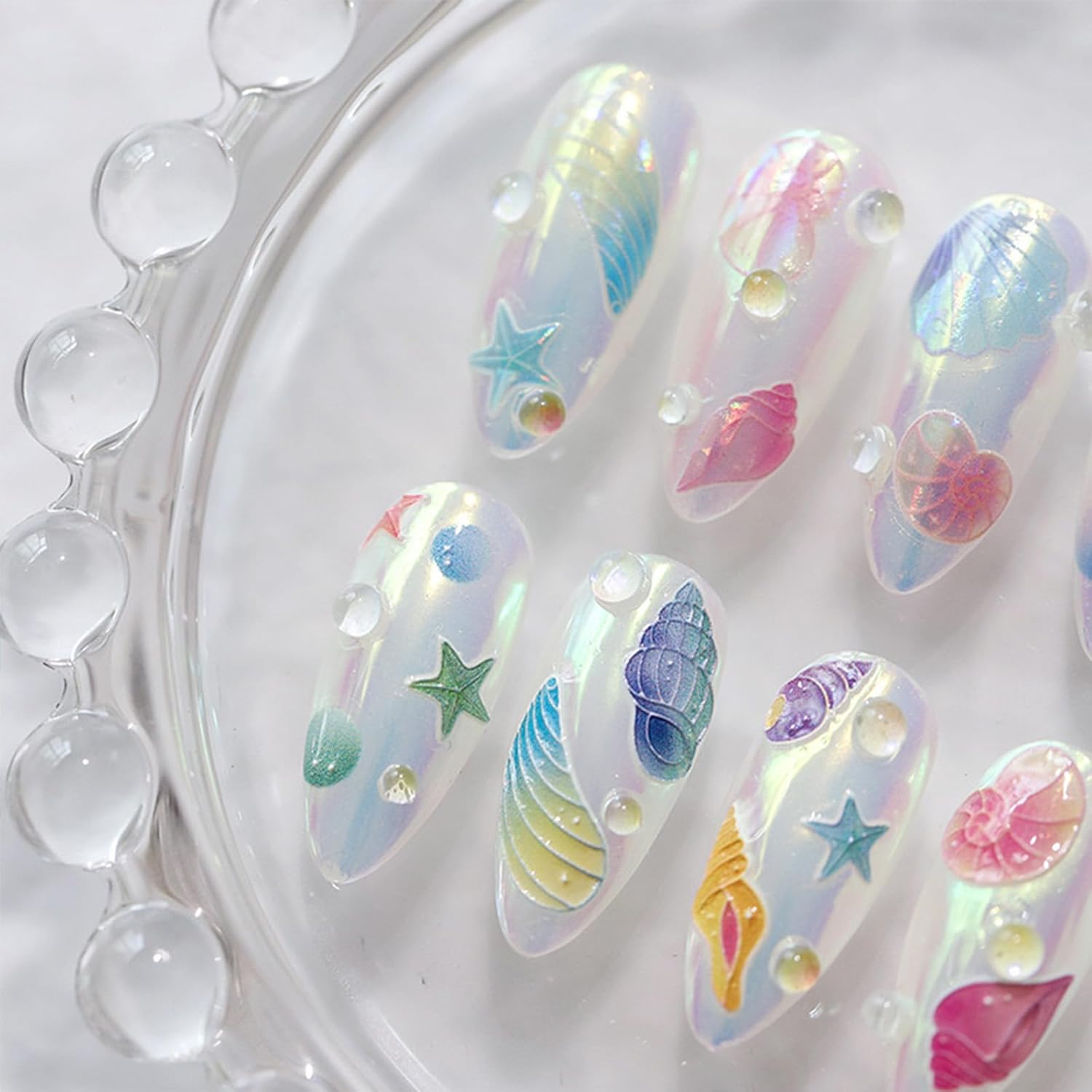 12 Sheets Ocean Nail Stickers Decals Summer Nail Decals for Nail Art 3D Self Adhesive Beach Nail Art Stickers Shellfish Starfish Designs Nail Art Supplies for Women Nail Manicure Decorations-FemmiqueWomen