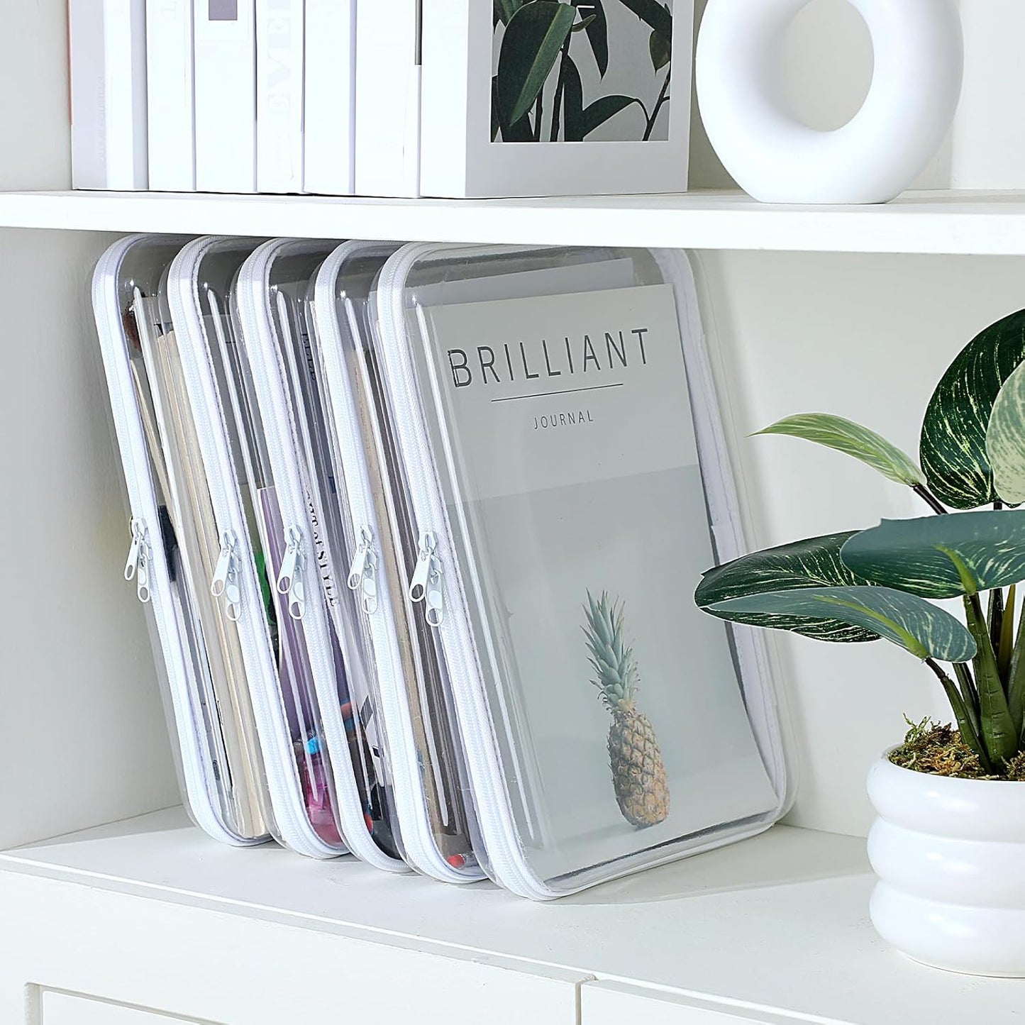 Sanwuta 6 Pcs Clear Hard Zipper Case Pencil Pouches Hard Plastic Zipper Pouches Makeup Bag Transparent Cases for Snacks Plastic Storage Organizer Box for Travel(White,12.6 x 9 x 2 Inch)-FemmiqueWomen