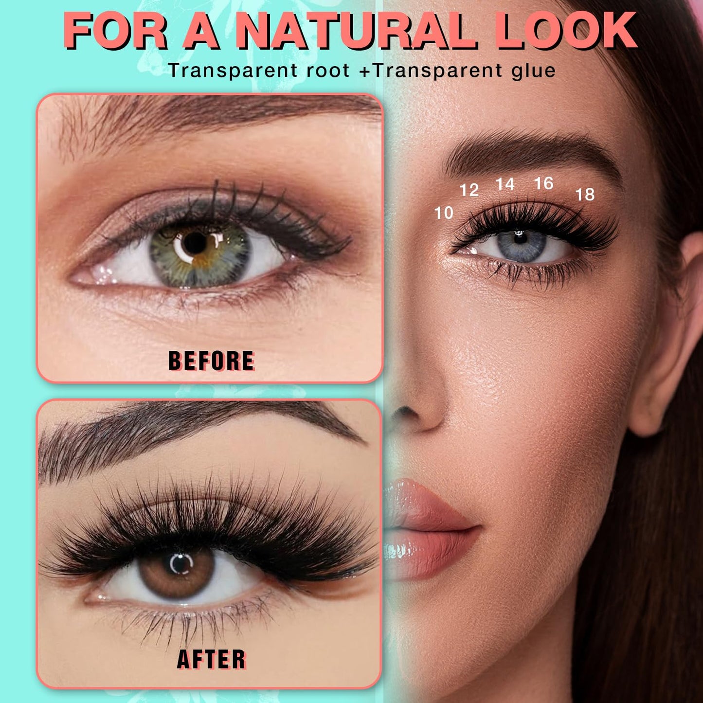 No Glue Needed Lashes, Self Adhesive Eyelashes, DIY Lash Cluster Eyelash Extensions Kit 10‑18mm,120pcs Fluffy D Curl Soft Natural Lashes with Tweezers–Fake Cat Eye Wispy Individual Clusters(NGDY81)-FemmiqueWomen