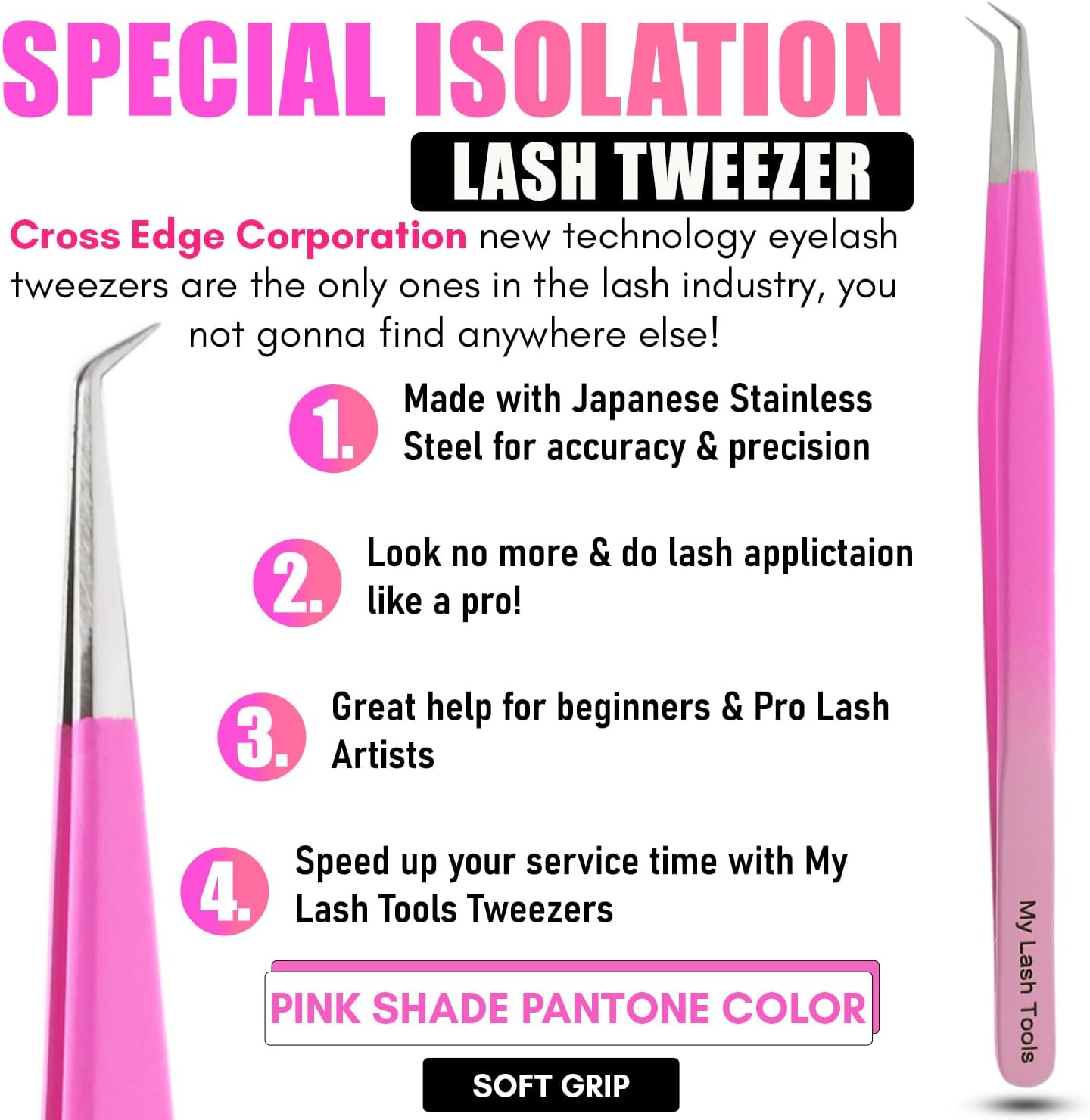 Isolation Tweezers for Eyelash Extension – 14cm Curved, Double Pink, Japanese Stainless Steel, Best for Individual Isolation & Classic Lashes, Pinzas para Pestaña (Double Pink Color)-FemmiqueWomen
