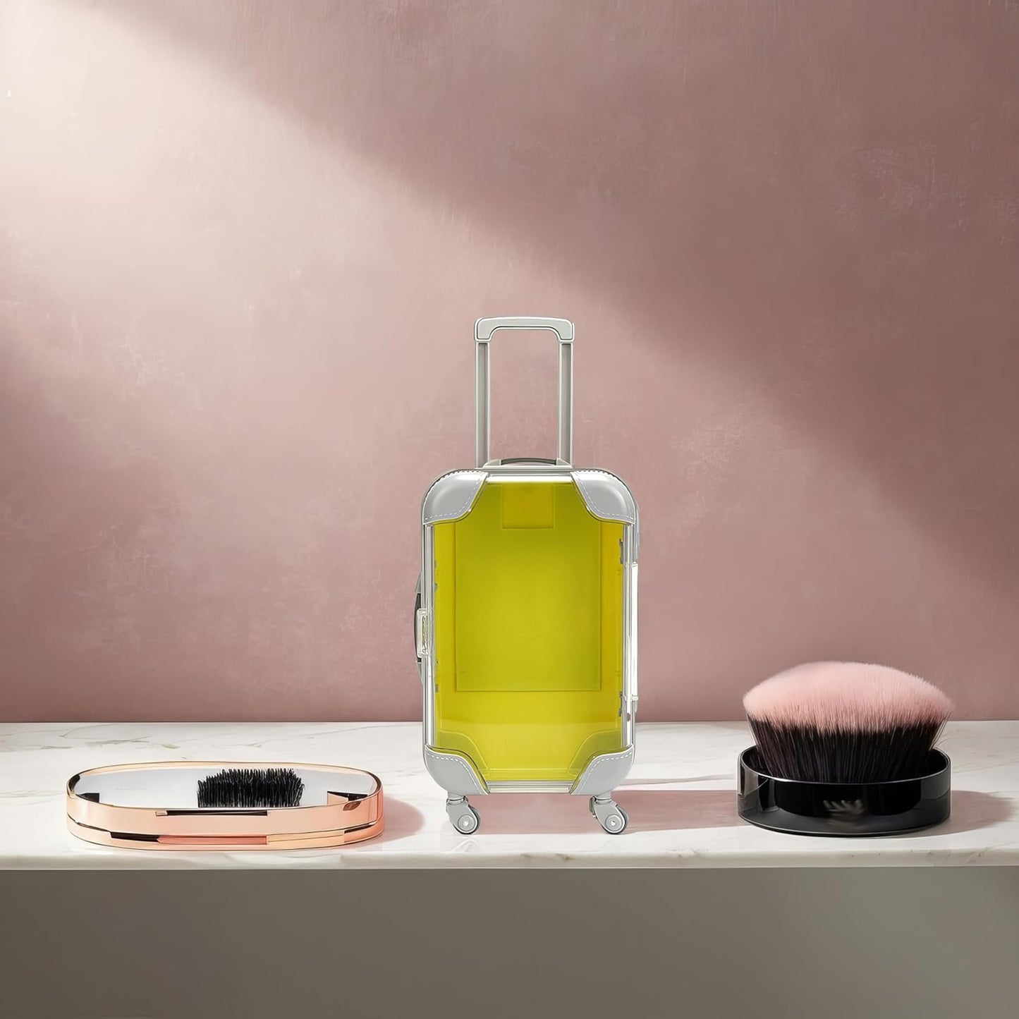 False Eyelash Storage Box, Portable Travel Organizer Mini Luggage False Eyelash Tray Makeup Tool (YELLOW)-FemmiqueWomen