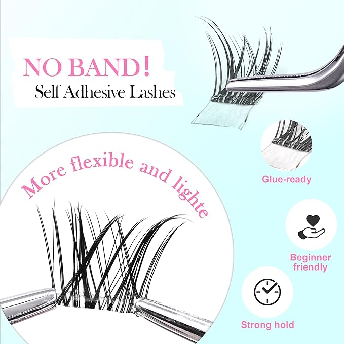 GAQQI Self Adhesive Eyelashes Clusters, No Glue Lash Clusters 10-16mm Wispy & Wet Cluster Lashes, No Band Press On Lashes, More Comfortable & Stronger Hold (Rabbit）-FemmiqueWomen