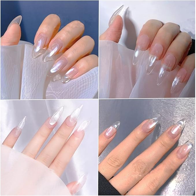 2Pcs Pearl Chrome Nail Powder - Ice Transparent Aurora, White Chameleon Iridescent Pigment for Nails - High Gloss Pearlescent Glitter (2pc White)-FemmiqueWomen