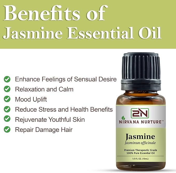 Jasmine Essential Oil 100% Pure Premium Therapeutic Grade, Undiluted - Aromatherapy Diffuser for Calm and Relaxation, Skin Care, Hair Care-FemmiqueWomen
