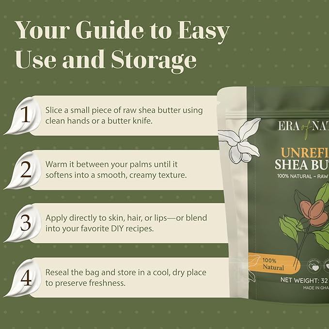 era of nature Organic Unrefined Raw African Ivory White Shea Butter 32oz - Moisturizing Raw Shea Butter Bar for Skin & Hair, DIY Lip Balm Base, Cream, Soap & Lotion Making Supplies Kit, Skincare-FemmiqueWomen