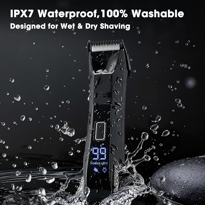 2-in-1 Manscape Trimmer for Men,Body & Groin Hair Trimmers for Men,Bikini Trimmer Women- Wet/Dry Electric Razors for Smooth No-Nick Shaving,IPX7 Waterproof Ball Shaver,LED Display,Black-FemmiqueWomen