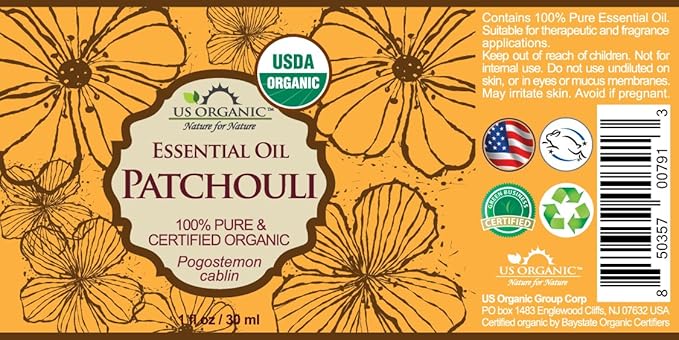 US Organic 100% Pure Patchouli Essential Oil - USDA Certified Organic, Steam Distilled - W/Euro droppers (More Size Variations Available) (30 ml / 1 fl oz)-FemmiqueWomen