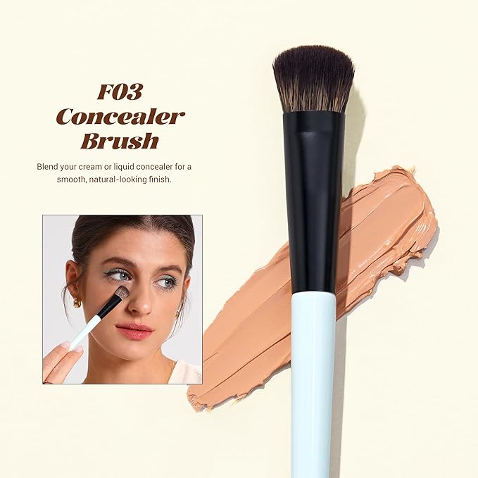Jessup Face Makeup Brushes with Makeup Sponge, 3pcs Double Ended Makeup Brush for Foundation Contour Blush Highlight and Concealer Brush, Premium Synthetic Brush Set with Gift Box, T510-FemmiqueWomen