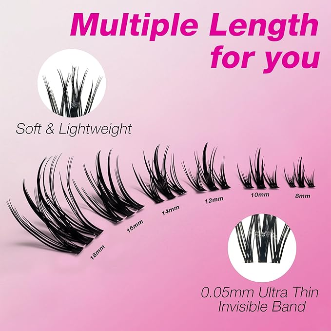 VEYESBEAUTY Lash Clusters Eyelash Extensions Thin & Invisible Band DIY Individual False Eyelashes Newbie's Five-Second Series Wispy Lash Tray for Self-application, Camellia Lashes 8-18mm Mixed Length-FemmiqueWomen