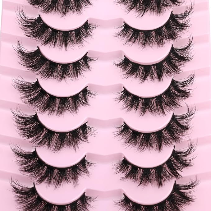 Mink Lashes False Eyelashes Wispy 3D Volume Cat Eye Faux Mink Eyelashes Natural Look 18mm Strip Eyelashes Pack 7 Pairs by Kiromiro-FemmiqueWomen