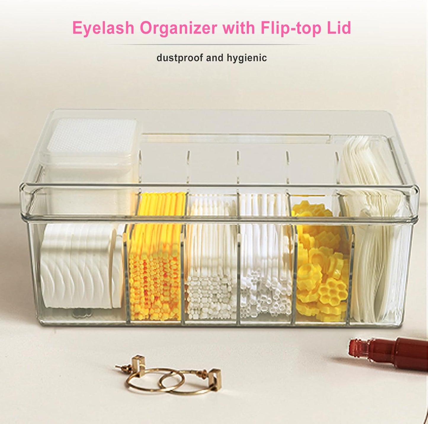 Lash Extension Organizer and Storage, Lash Cart Organizer for Lash Techs, Eyelash Extension Supplies Organizer Storage Box, Acrylic Lashes Supplies Container, Eyelash Beauty Organizer with Lid Clear-FemmiqueWomen