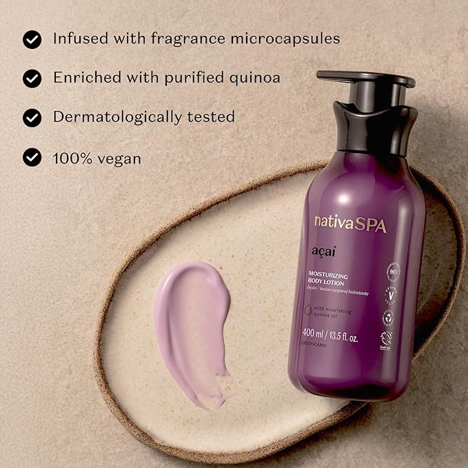 Nativa SPA by O Boticário, Açaí Moisturizing Body Lotion | Long-Lasting Hydration and Lightweight, Fragranced Moisturizer, 13.5 Ounce-FemmiqueWomen