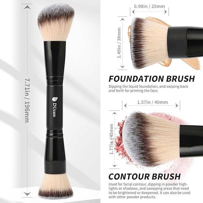 DUcare Foundation Brush Contour Bronzer Double Ended Makeup Brush for Blending Liquid Powder Concealer Cream Blush Buffe Black-FemmiqueWomen