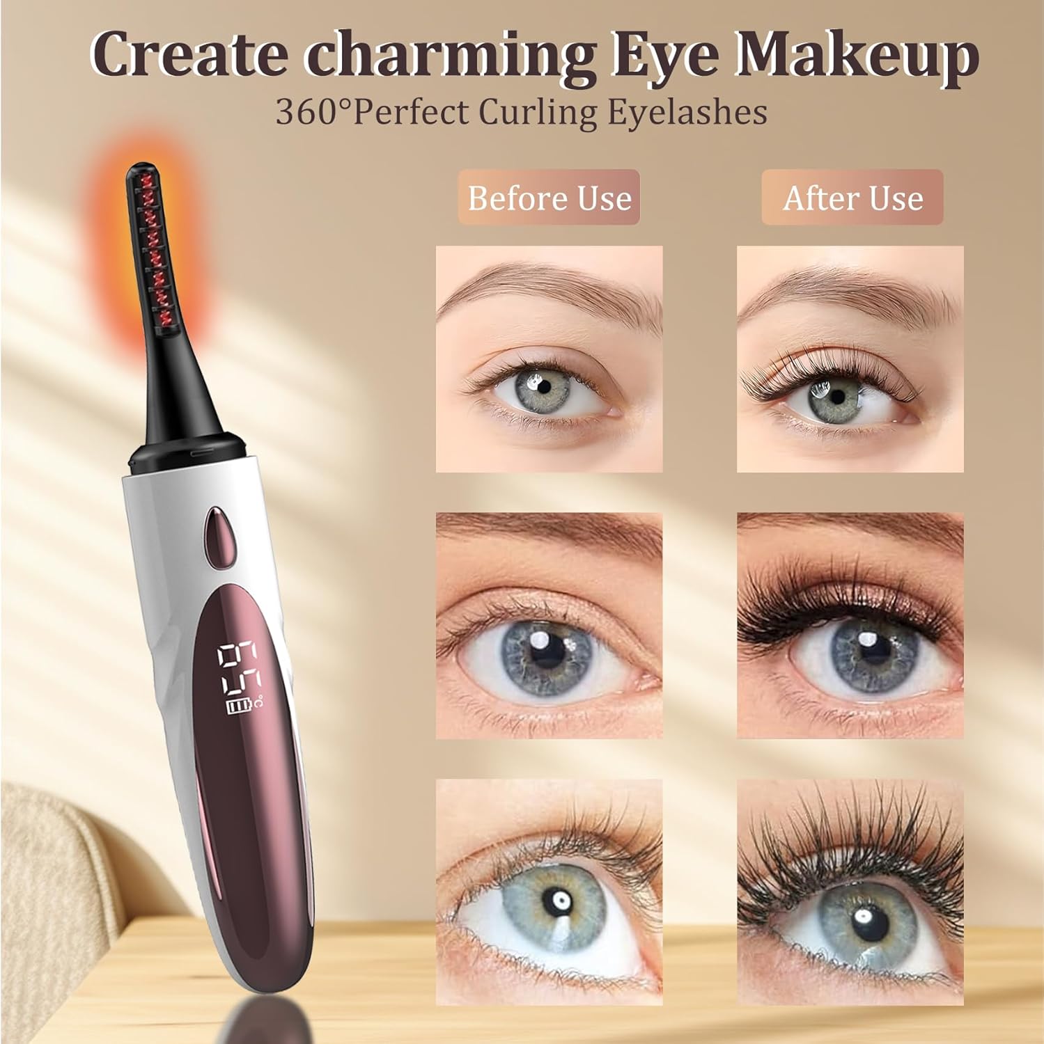 Heated Eyelash Curlers - Fast Heat up Within 10s, Electric Eyelash Curler with 4 Heating Modes, Rechargeable Electric Eyelash Curler, Heated Lash Curler for Makeup Tools with LED Display (White)-FemmiqueWomen