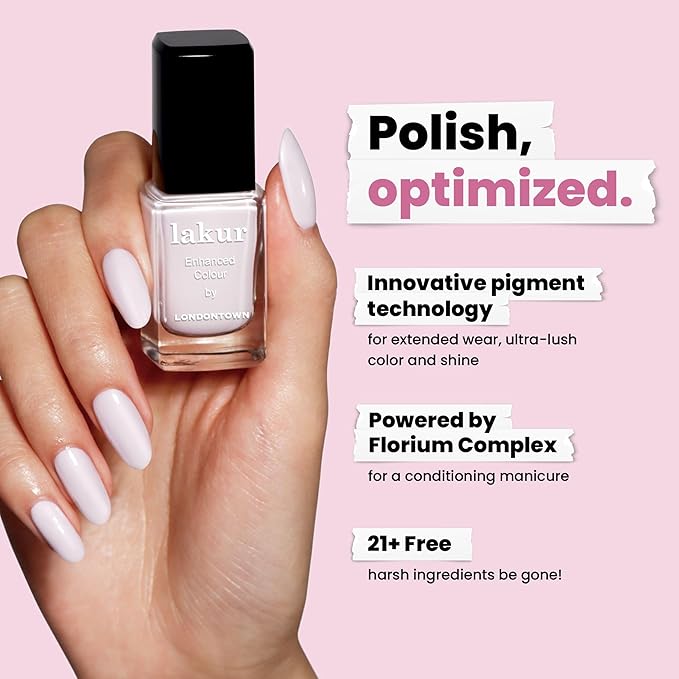 LONDONTOWN lakur Nail Polish - Chip-Resistant, Non-Toxic, Conditions & Hydrates Nails | Glossy Milky Pink, Strawberry Milk, .40 fl oz
