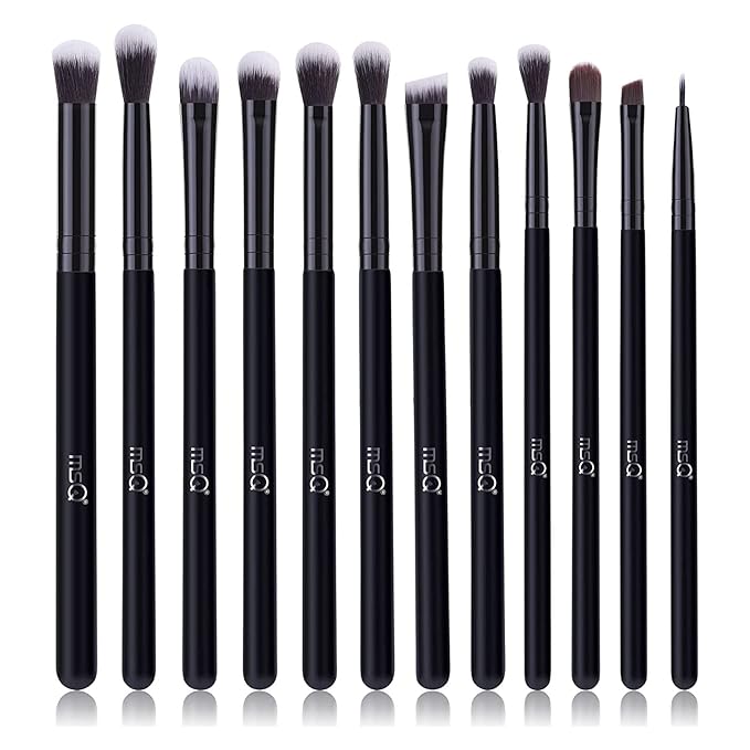 MSQ Eye Makeup Brushes 12pcs Eyeshadow Makeup Brushes Set with Soft Synthetic Hairs & Real Wood Handle for Eyeshadow, Eyebrow, Eyeliner, Blending(Black without bag)-FemmiqueWomen