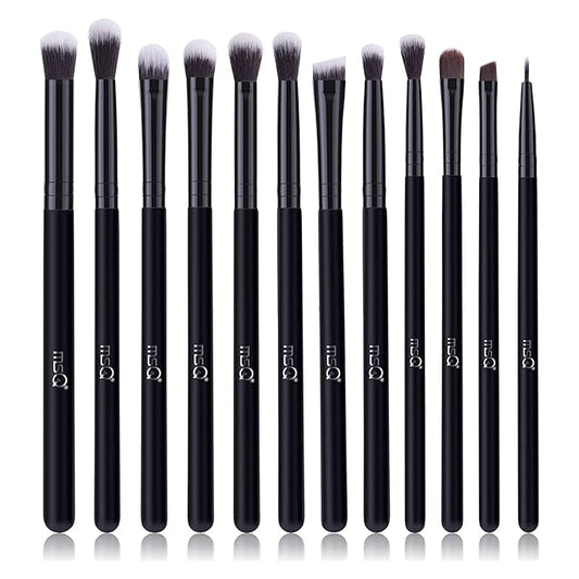 MSQ Eye Makeup Brushes 12pcs Eyeshadow Makeup Brushes Set with Soft Synthetic Hairs & Real Wood Handle for Eyeshadow, Eyebrow, Eyeliner, Blending(Black without bag)-FemmiqueWomen