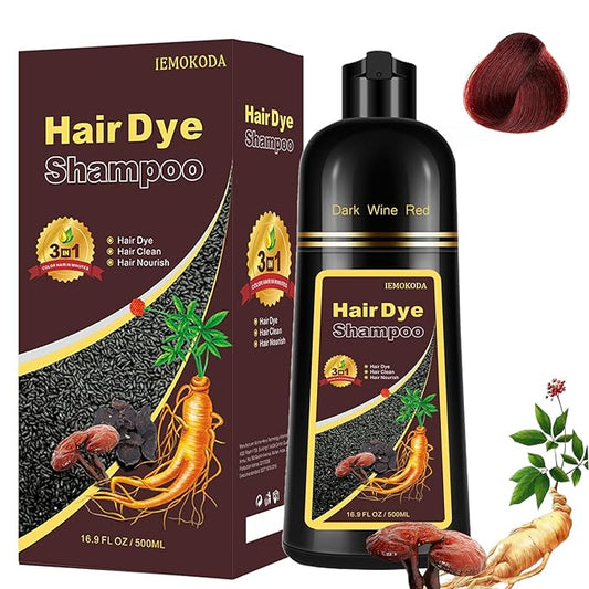 Herbal Burgundy Hair Dye Shampoo - Instant 3-in-1 Gray Coverage for Women & Men, 16.90 Fl OZ (Dark Wine Red)-FemmiqueWomen