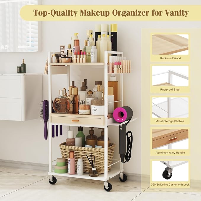 Makeup Organizer Storage Cart, Floor Skincare Organizers, Makeup Stand with Drawers, Vanity Organizer Cosmetics Display Cases Holder for Skin Care Nail Polish Perfume Makeup Brush Hair Tool-FemmiqueWomen