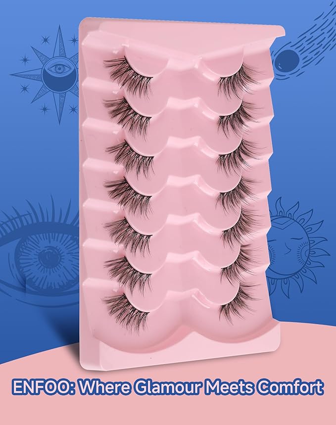 Half Lashes Natural Eyelashes 3/4 Wispy Lashes Natural Look Cat Eyelash False Corner Lash Long Strip Fluffy Pack 7 Pairs 16MM D18-FemmiqueWomen