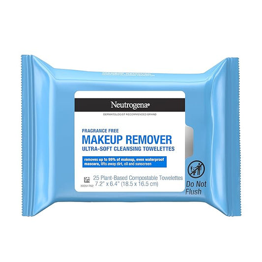 Neutrogena Fragrance-Free Makeup Remover Wipes, Daily Facial Cleanser Towelettes, Gently Removes Oil & Makeup, Alcohol-Free Makeup Wipes, 25 ct-FemmiqueWomen