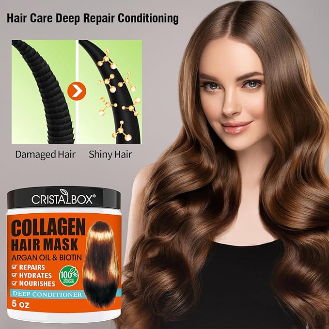 2 Pack Collagen Hair Mask & Keratin Hair Mask,Keratin Hair Treatment,Hydrating Argan Oil Hair Repair Treatment Deep Conditioner Hair Mask for Dry Hair,Collagen with Biotin Hair Treatment Mask-FemmiqueWomen