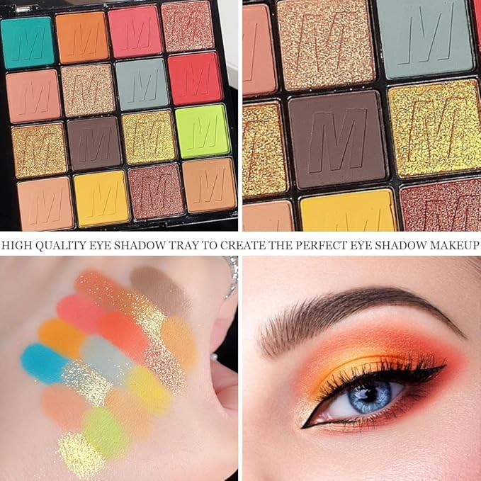 16 Colors Champagne Gold Glitter Matte Shimmer Eyeshadow Palette for Eye Makeup,High Pigmented Brown Eye Shadow Primers Powder Palet de sombras de ojos-FemmiqueWomen