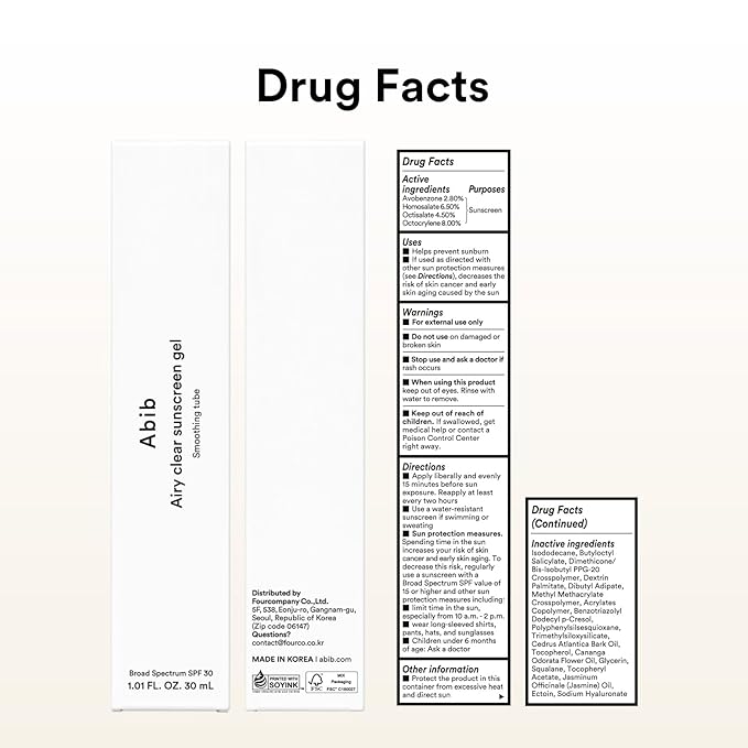 Abib Airy Clear Sunscreen Gel SPF30 1.01 fl.oz / 30 g (Semi- matte) | Korean Suncreen, Suncare, Sunblock, No White cast, Reef Safe, Primer poreless-FemmiqueWomen