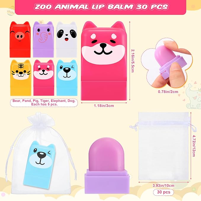 30 Sets Wild Animal Birthday Lip Balm Gifts Bulk Baby Shower Prizes Gift Girl Birthday Lip Balm Jungle Animal Party Favors for Preschool Toddler Boy Girl Classroom Prizes Classroom Prizes-FemmiqueWomen
