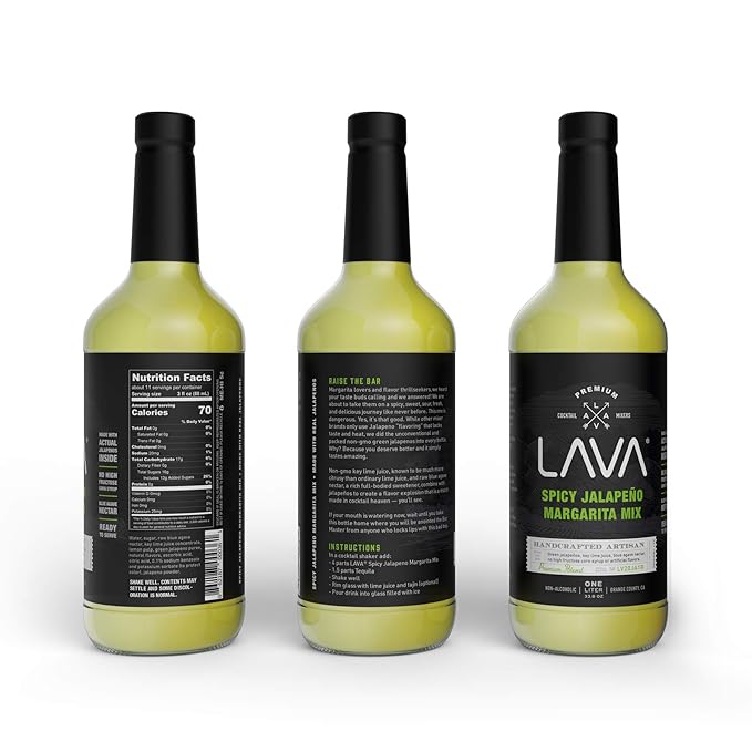 (3 Pack) LAVA Premium Spicy Jalapeño Margarita Mix by LAVA Craft Cocktail Co., Made with Real Jalapeños, Agave Nectar, Key Limes, Lots of Flavor and Ready to Use-FemmiqueWomen