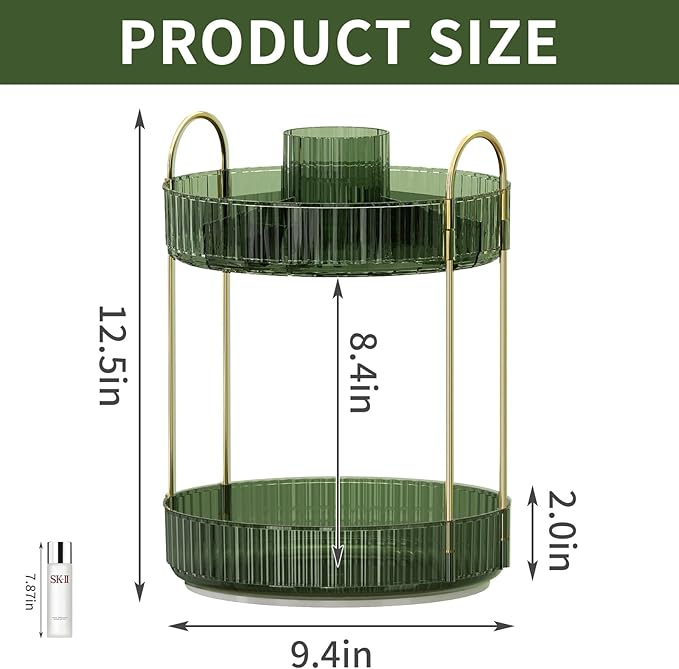 360° Rotating Makeup Organizer, Large-Capacity Skincare Make Up Storage 2 Tier Perfume Organizers Cosmetic Dresser Organizer with Makeup Brush Holder, Fits Bedroom, Bathroom, Vanity Shelf Countertop-FemmiqueWomen