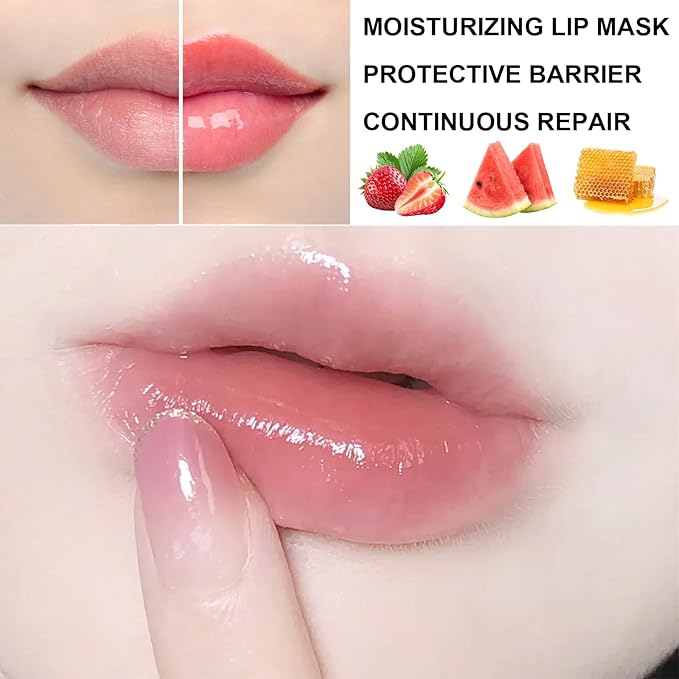 3Pcs Lip Balm Honey Pot with Stick, Honey Strawberry Apple Moisturizing and Hydrating Sleeping Lip Mask, Day and Night Repair and Care, Improve Lip Color, Reduce Lip Lines (SET B)-FemmiqueWomen