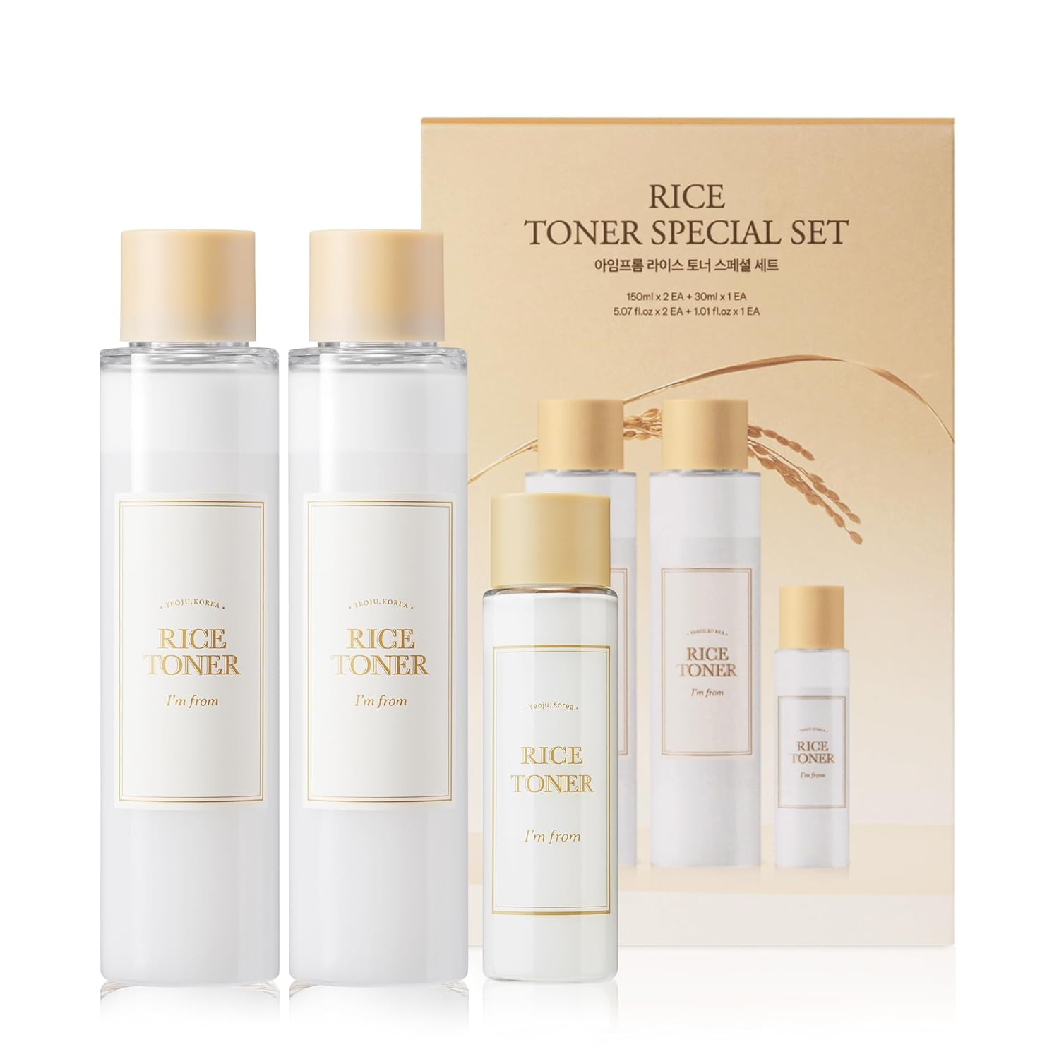 I'm From Rice Toner Special Set 11.15 Fl Oz, Limited Edition, Hydrating for Dry Skin, Vegan, Alcohol Free, Fragrance Free, Peta Approved, K Beauty Toner, Gift Set for Women-FemmiqueWomen