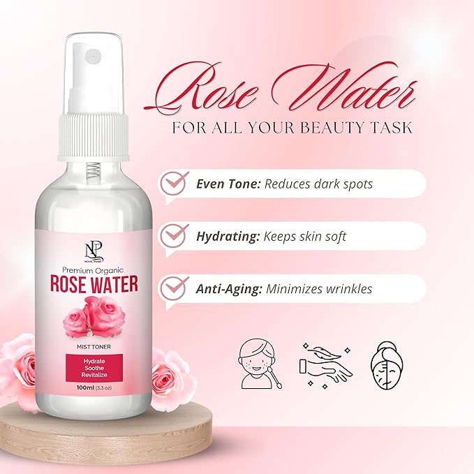 Rose Water 100ml, Refreshing Facial Mist for All Glowing Skin and Hair Types (Pack of 1)-FemmiqueWomen