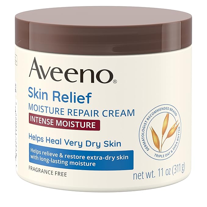 Aveeno Skin Relief Intense Moisture Repair Body Cream with Triple Oat & Shea Butter Formula, Helps Relieve & Restore Extra-Dry Skin with Long-Lasting Moisture, Fragrance-Free, 11 oz-FemmiqueWomen