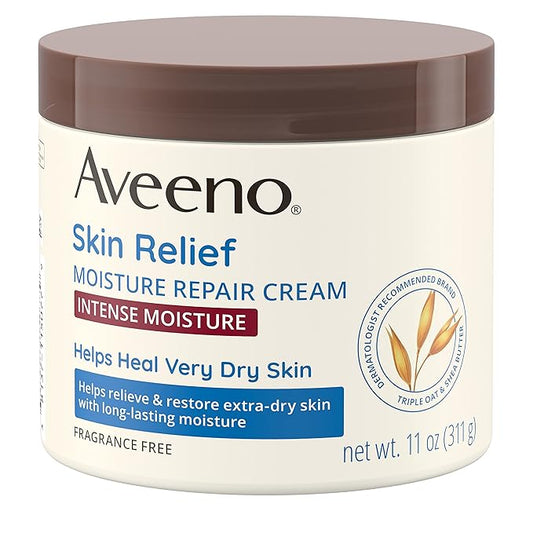 Aveeno Skin Relief Intense Moisture Repair Body Cream with Triple Oat & Shea Butter Formula, Helps Relieve & Restore Extra-Dry Skin with Long-Lasting Moisture, Fragrance-Free, 11 oz-FemmiqueWomen