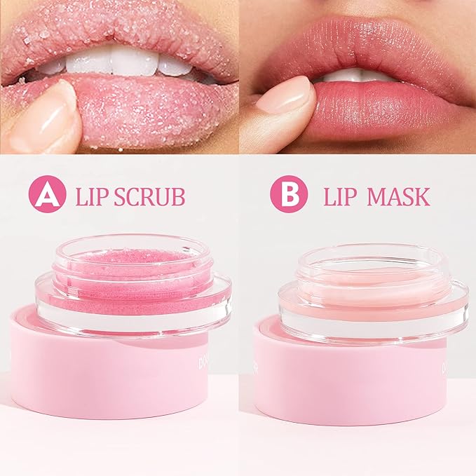 2 In 1 Lip Care Set - Lip Sleep Mask & Lip Scrub - Lip Wrinkles Improve - Cracked Lip Lipstick & Moisturizing Cream - Night Exfoliation Improve Dry and Peeling Lips - Suitable for All Skin Lip Primer-FemmiqueWomen