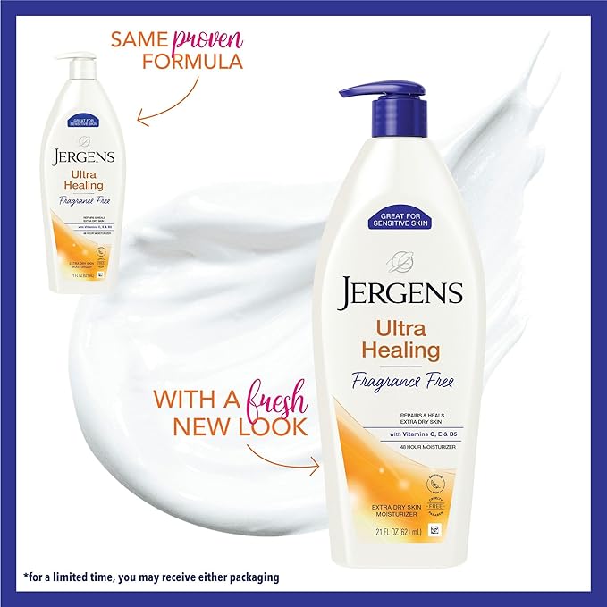 Jergens Ultra Healing Dry Skin Lotion, Hand and Body Moisturizer for Quick Absorption into Extra Dry Skin with Hydralucence Blend, Vitamins C, E and B5, White, 21 oz-FemmiqueWomen