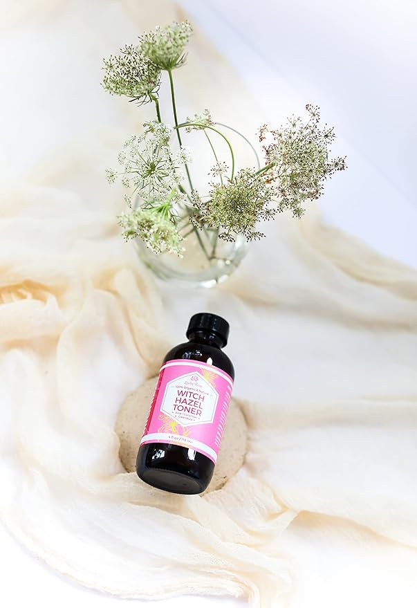 Witch Hazel Alcohol Free Toner by Leven Rose, 100% Pure Organic Facial Rose Water with Rose Petals, Calendula, Cucumber, and Chamomile Flower 4 oz-FemmiqueWomen
