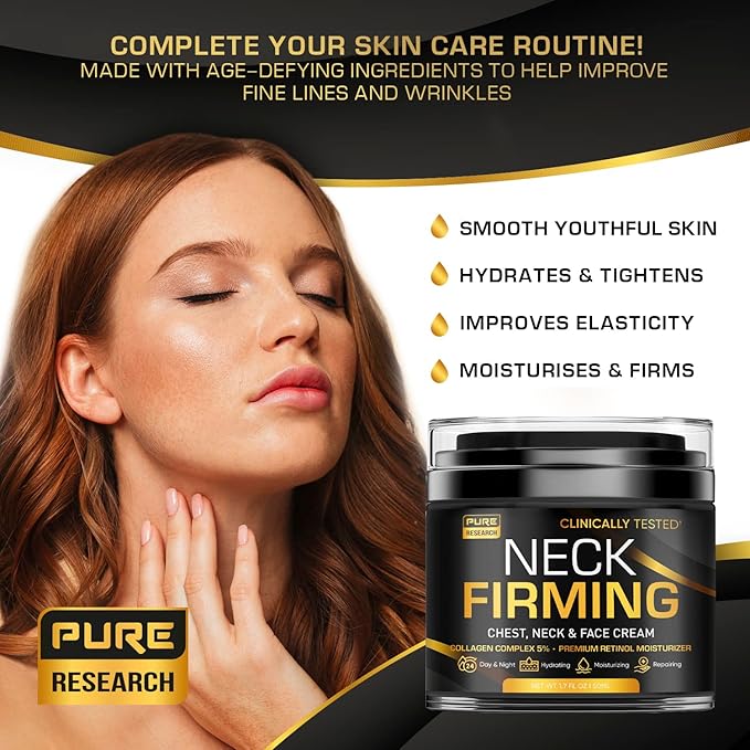 PURE RESEARCH Neck Firming Cream - Anti Wrinkle Cream Day & Night Face Neck and Décolleté Cream - Moisturizing, Lifting & Hydrating-FemmiqueWomen
