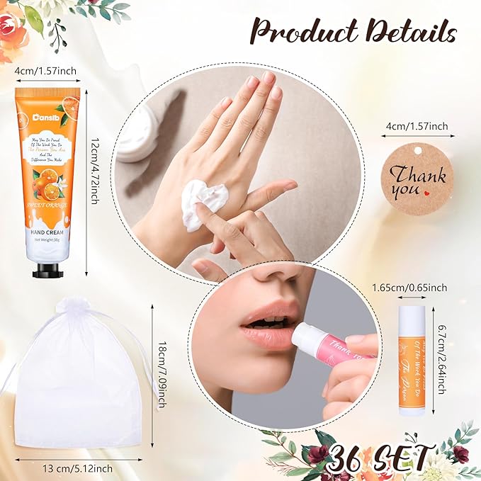 36 Set Thank You Gifts for Employee Hand Cream and Lip Balm Bulk Set with Organza Bag Thank You Card Hand Lotion Appreciation Gift Set for Women Men Coworkers Volunteer-FemmiqueWomen